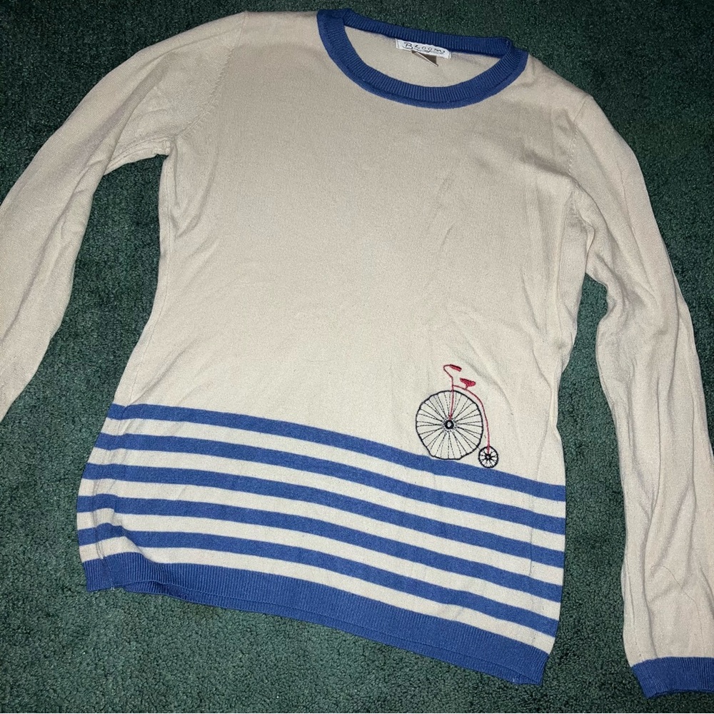 Modcloth Cream and Blue Bicycle Sweater